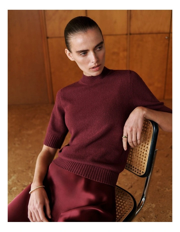 Boucle Mock Neck Knit in Auburn image 1