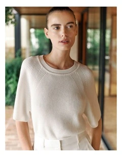 Textured 3/4 Sleeve Knit in Ivory