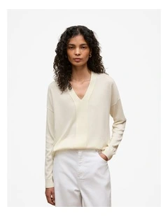 Merino V Neck Knit in Ivory