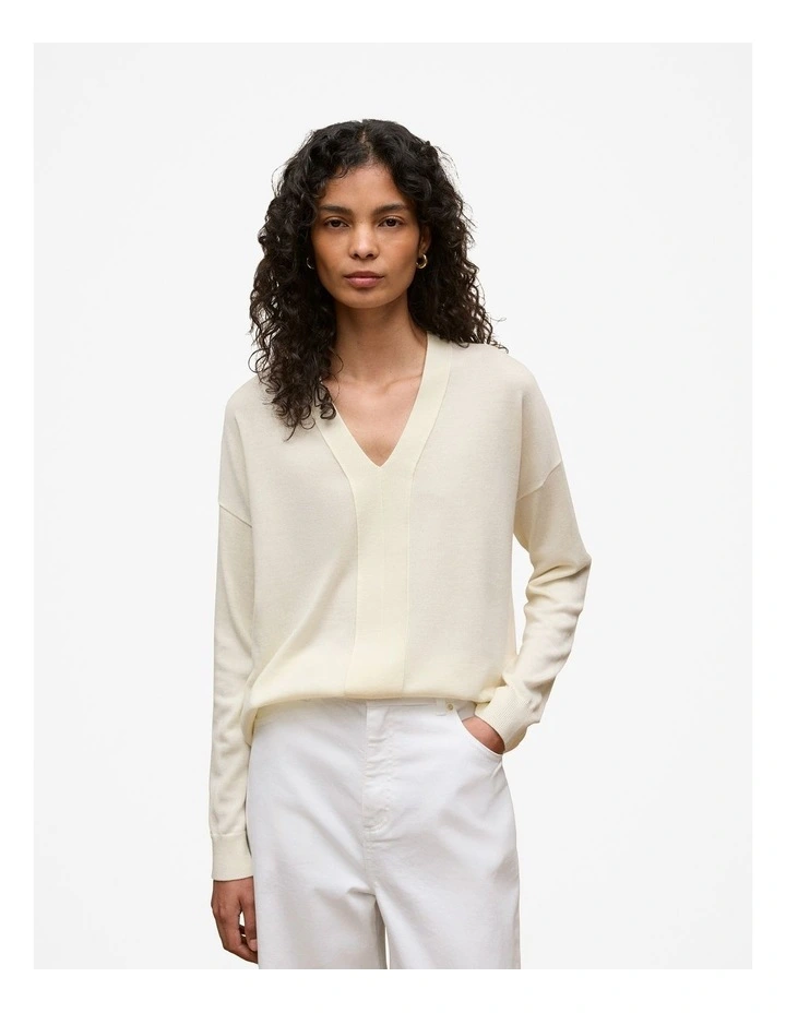 Merino V Neck Knit in Ivory image 1