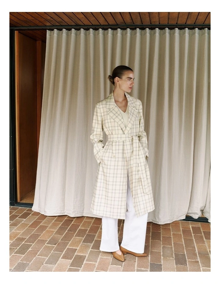 Yarn Dyed Check Trench Coat in Fawn image 1
