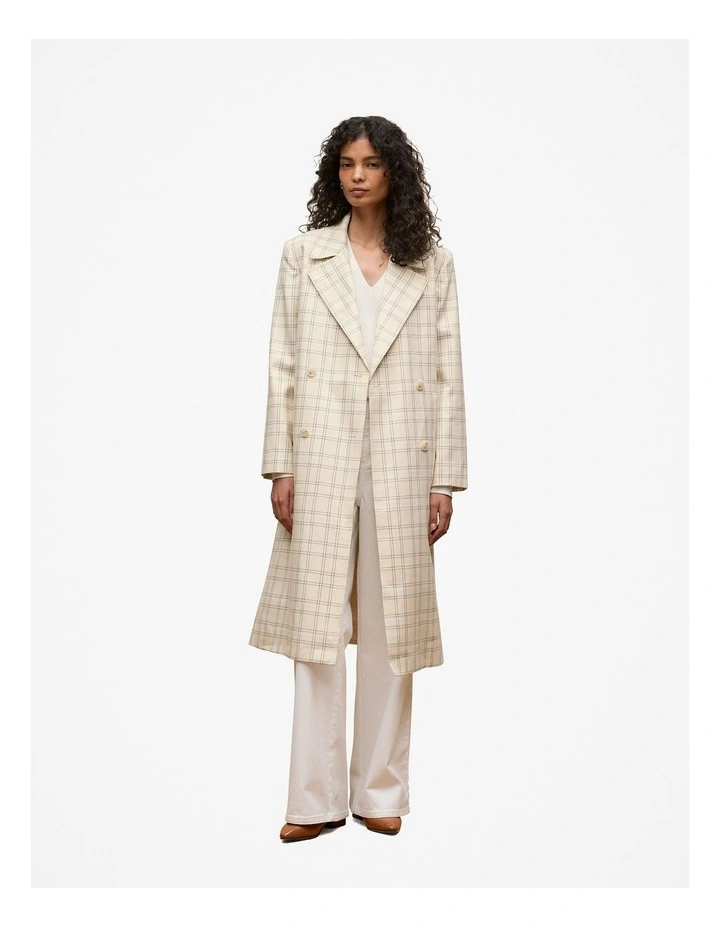 Yarn Dyed Check Trench Coat in Fawn image 3