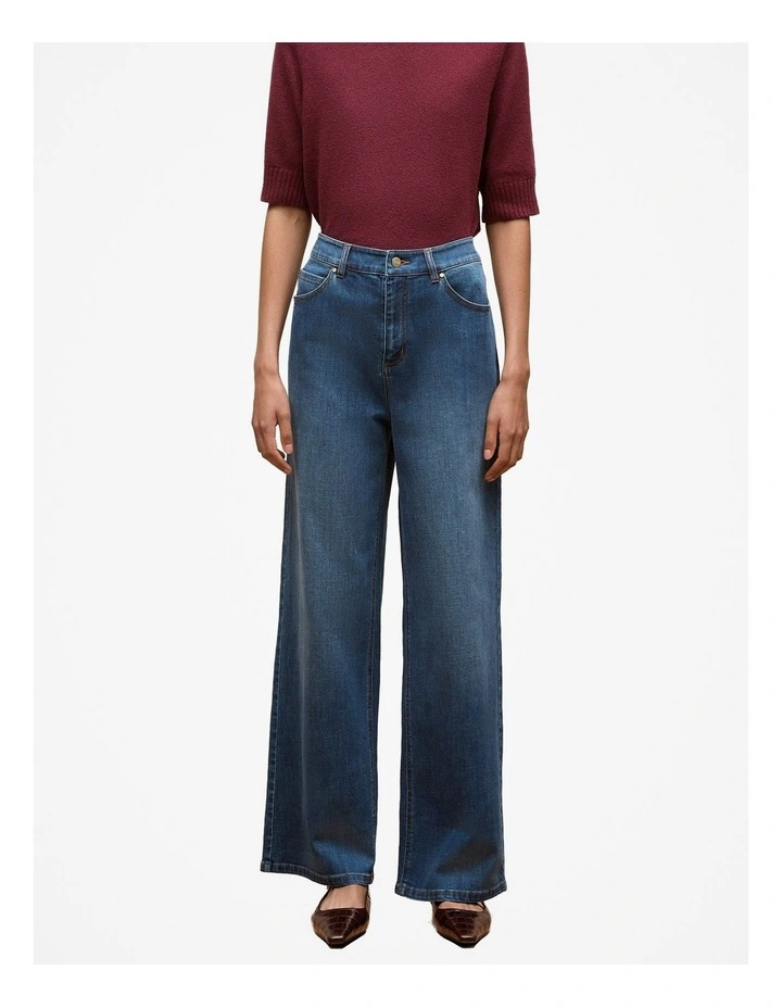 Australian Cotton Blend High Waist Jeans in Mid Blue image 2