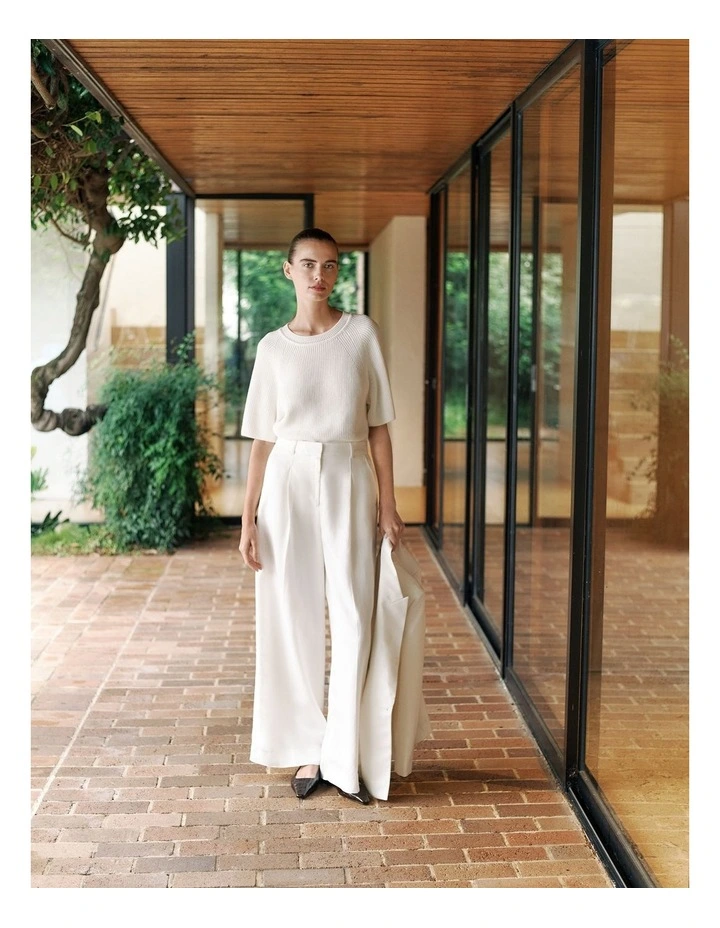 Tailored Wide Leg Pant in White image 1