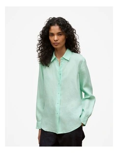 Linen Classic Long Sleeve Shirt in Peppermint