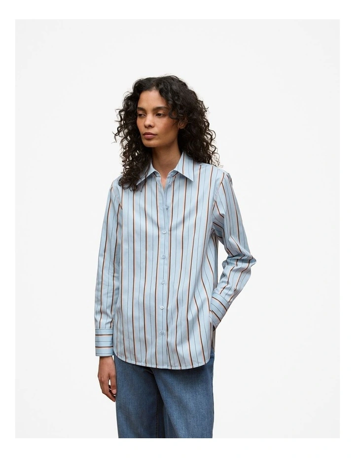 Jacquard Stripe Long Sleeve Shirt in Sky image 1