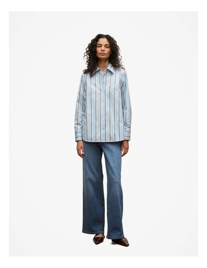 Jacquard Stripe Long Sleeve Shirt in Sky image 2