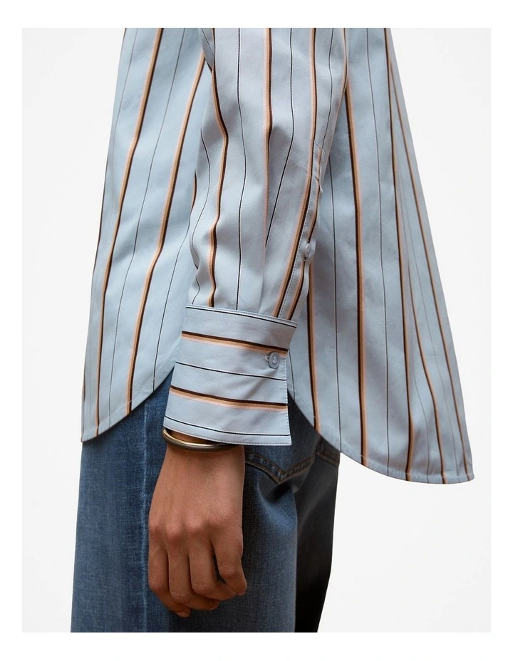 Jacquard Stripe Long Sleeve Shirt in Sky image 3