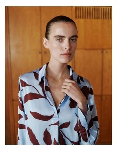 Karra Satin Popover Blouse in Sky