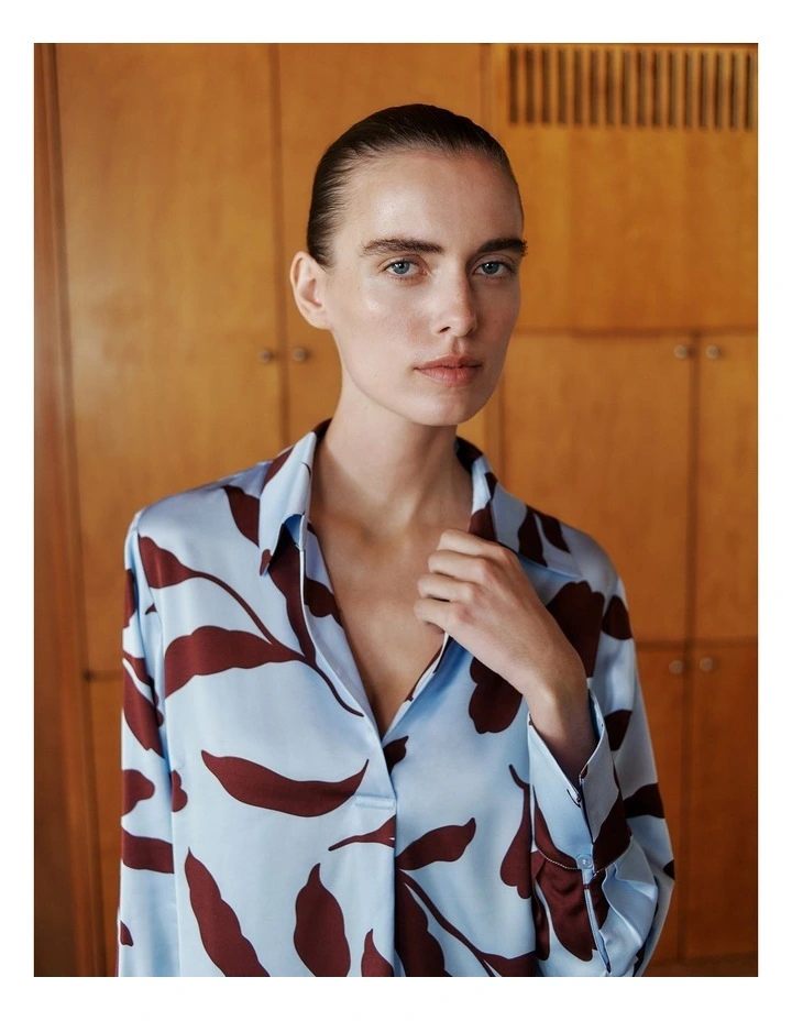 Karra Satin Popover Blouse in Sky image 1