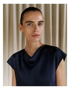 Satin Cowl Neck Blouse in Night Sky