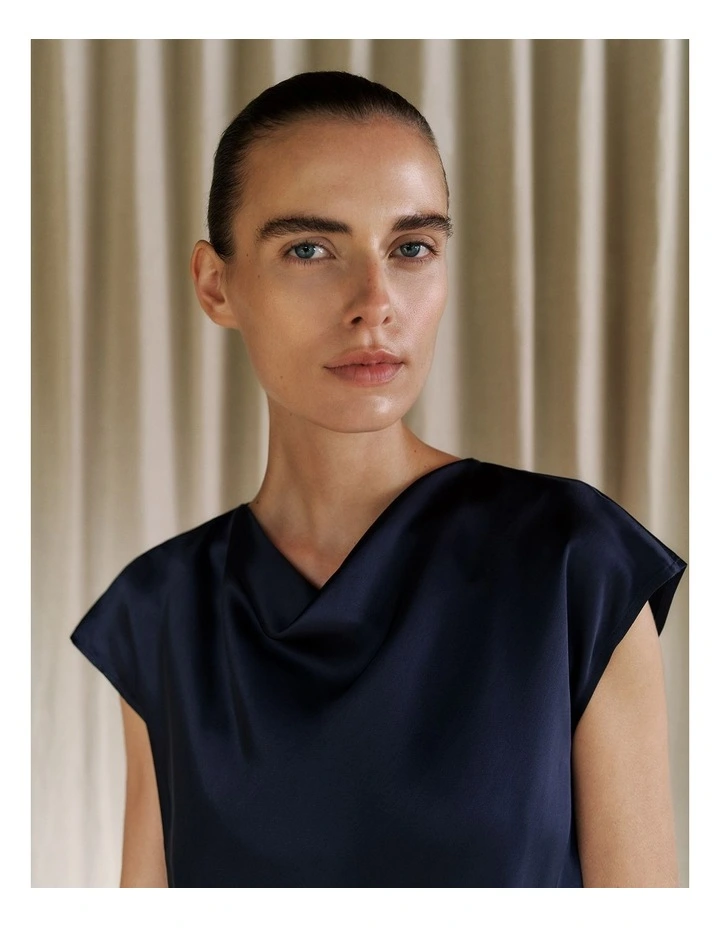 Satin Cowl Neck Blouse in Night Sky image 1