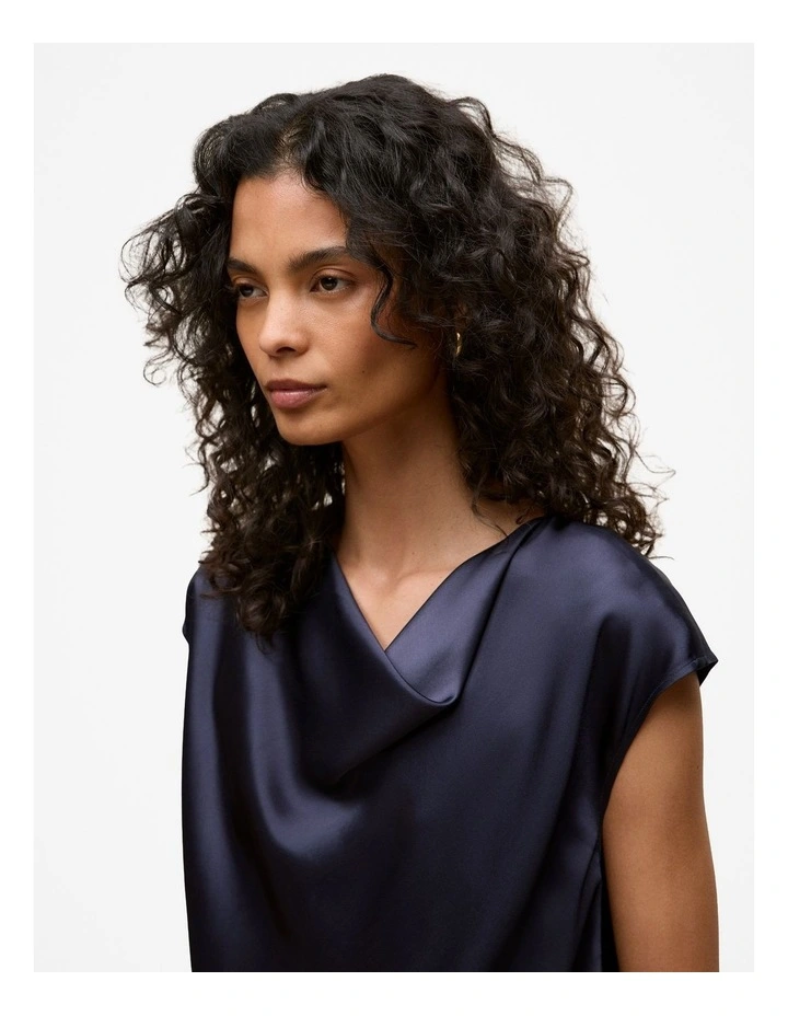 Satin Cowl Neck Blouse in Night Sky image 4