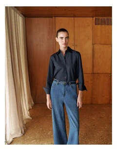 Cotton Poplin Long Sleeve Shirt in Night Sky