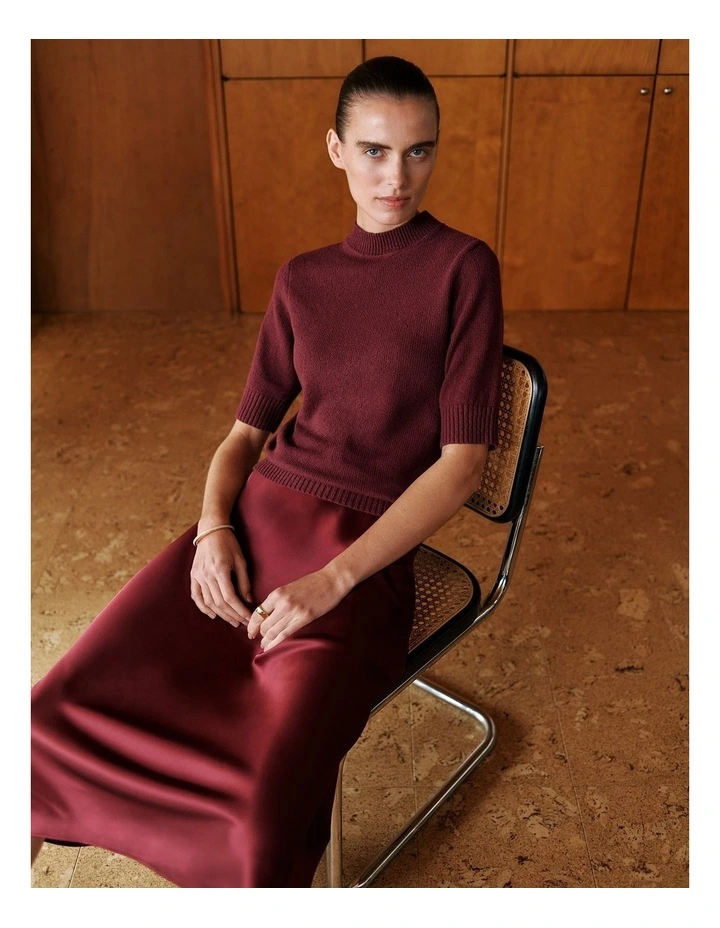 Satin Bias Cut Skirt in Auburn image 1