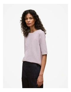 Australian Cotton Stripe Half Sleeve T-shirt in Auburn