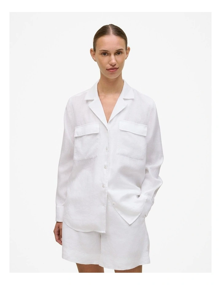 Linen Pocket Detail Long Sleeve Shirt in White image 1