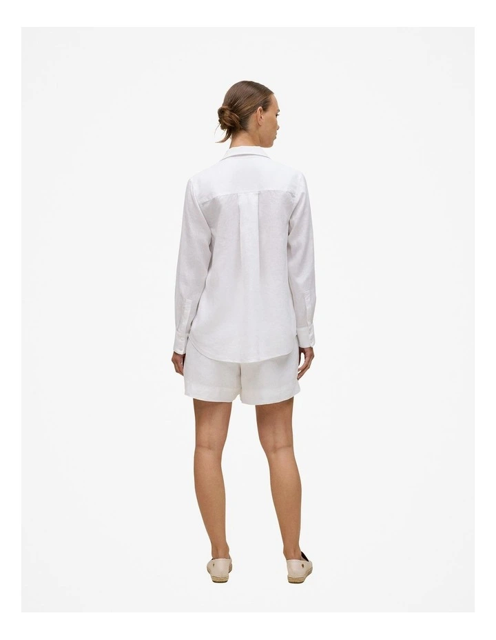 Linen Pocket Detail Long Sleeve Shirt in White image 5