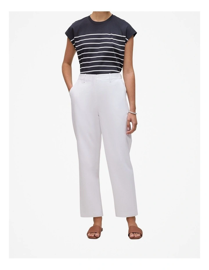 Cotton Blend Straight Leg Pant in White image 1