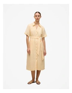 Linen Button Detail Shirt Dress in Butter