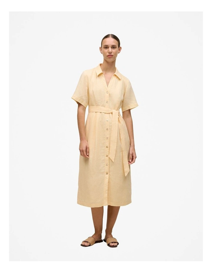 Linen Button Detail Shirt Dress in Butter image 1