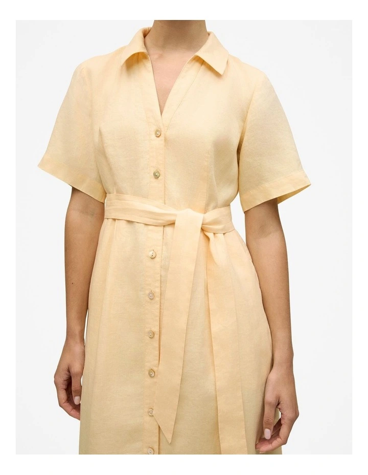 Linen Button Detail Shirt Dress in Butter image 3