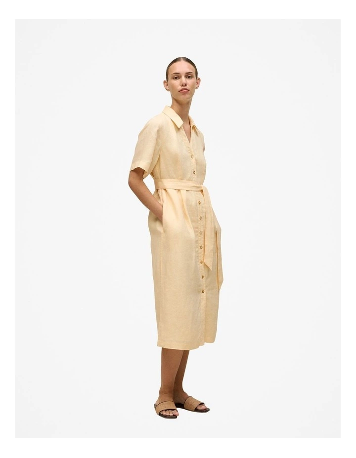 Linen Button Detail Shirt Dress in Butter image 4
