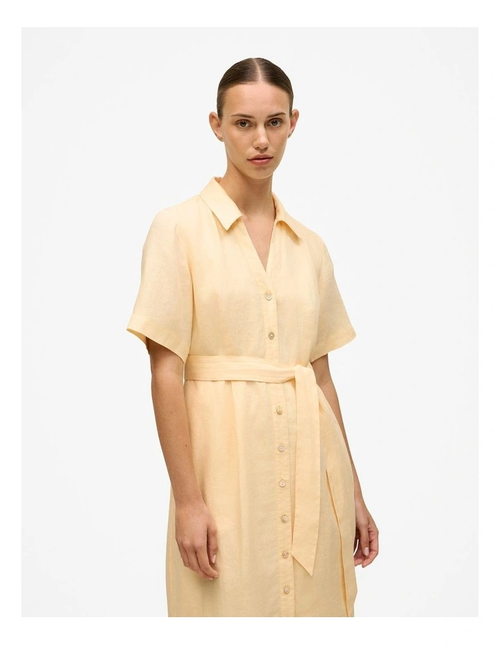 Linen Button Detail Shirt Dress in Butter image 5