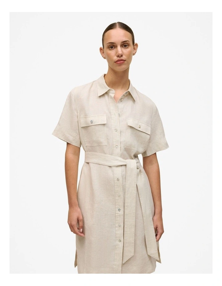 Linen Pocket Detail Shirt Dress in Flax image 1
