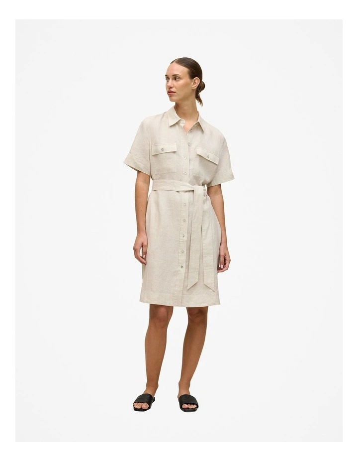 Linen Pocket Detail Shirt Dress in Flax image 2