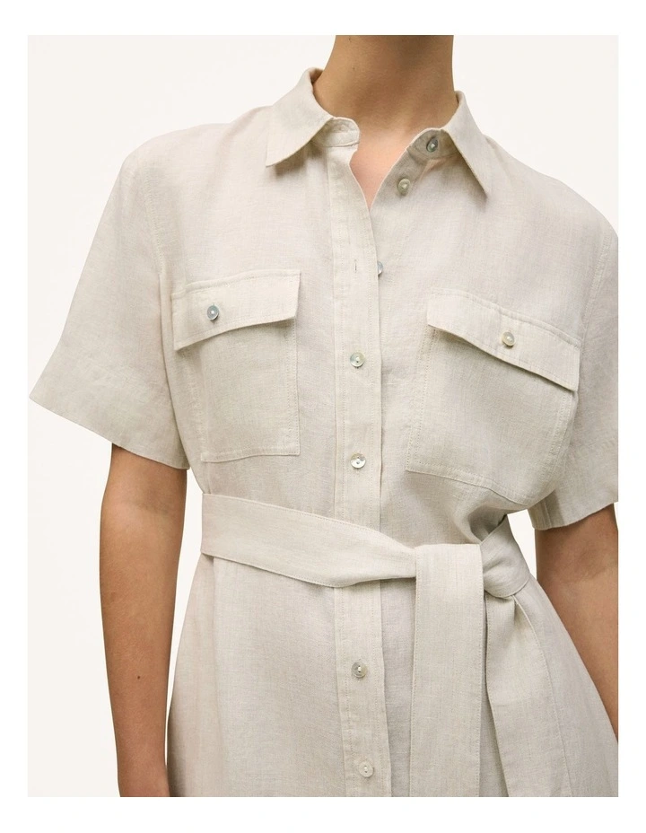 Linen Pocket Detail Shirt Dress in Flax image 3