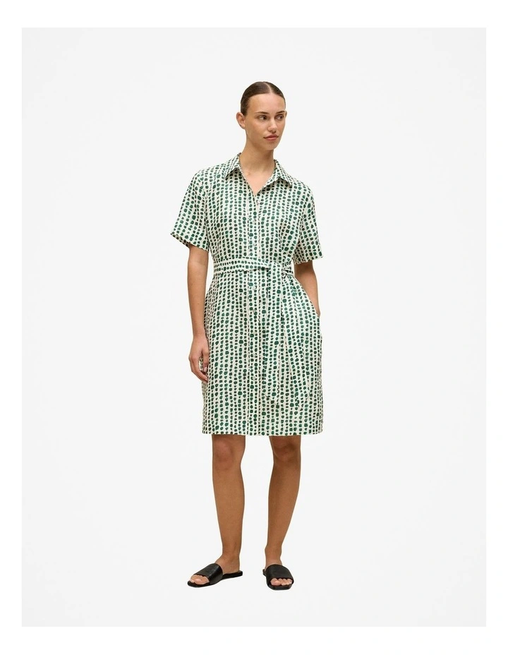 Brush Spot Linen Shirt Dress in True Green image 2