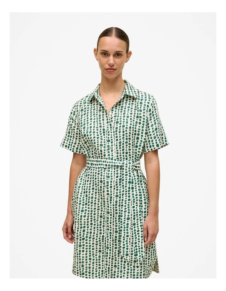 Brush Spot Linen Shirt Dress in True Green image 3