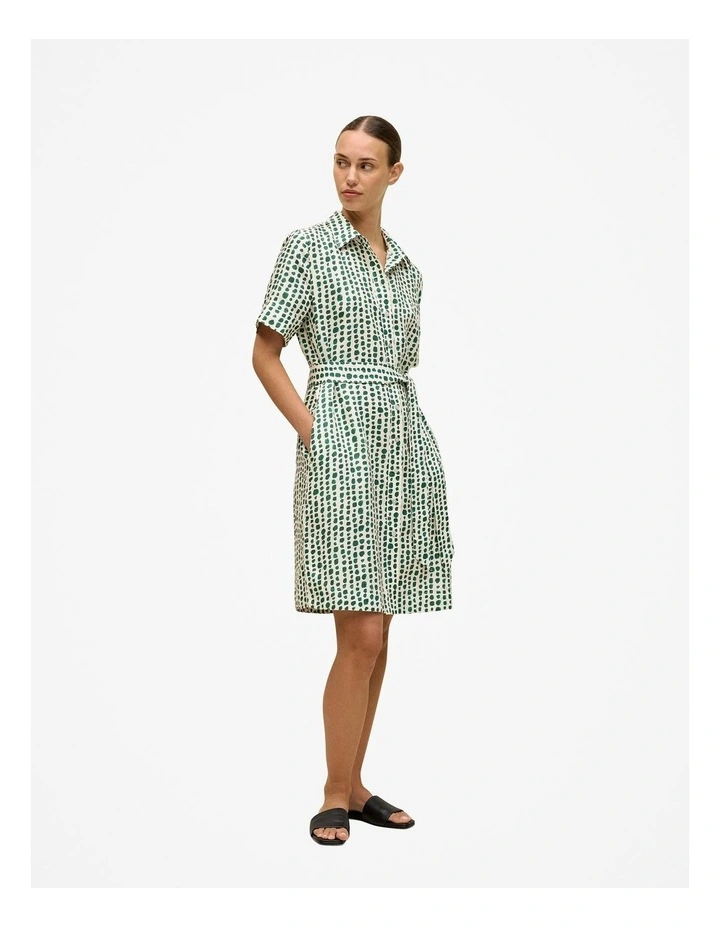 Brush Spot Linen Shirt Dress in True Green image 5