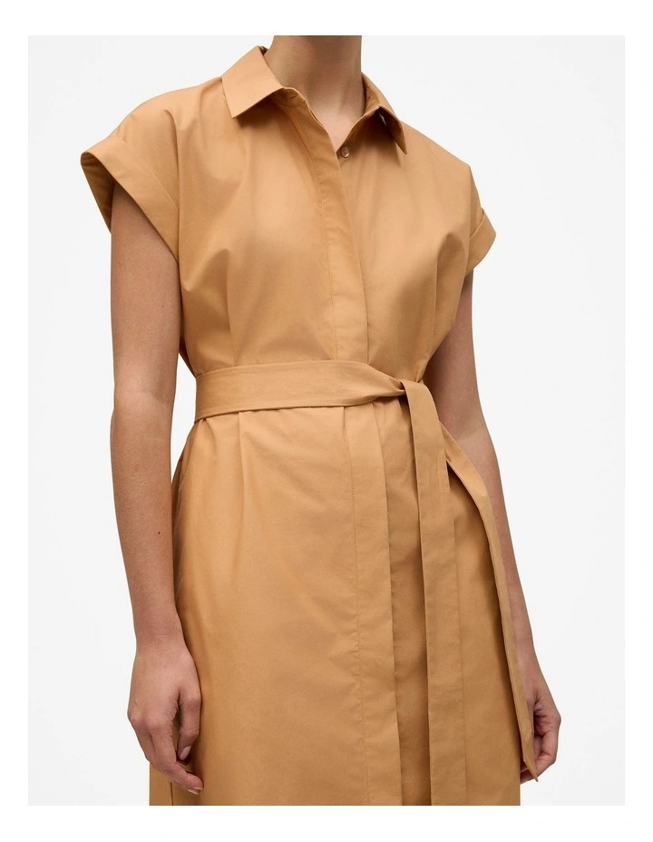 Cotton Poplin Cap Sleeve Shirt Dress in Sahara Tan image 3