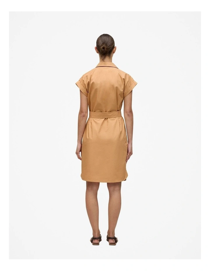 Cotton Poplin Cap Sleeve Shirt Dress in Sahara Tan image 4