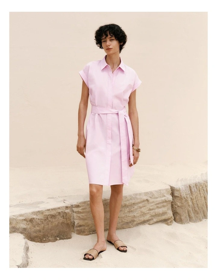 Cotton Poplin Cap Sleeve Shirt Dress in Soft Lilac image 1