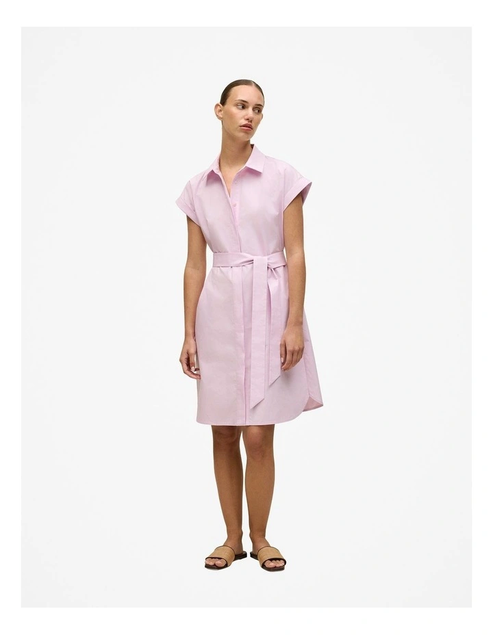 Cotton Poplin Cap Sleeve Shirt Dress in Soft Lilac image 2