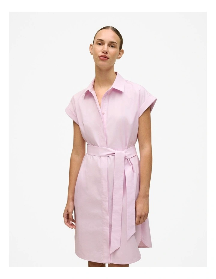 Cotton Poplin Cap Sleeve Shirt Dress in Soft Lilac image 3