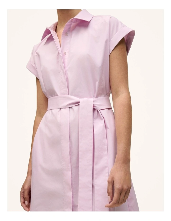 Cotton Poplin Cap Sleeve Shirt Dress in Soft Lilac image 4