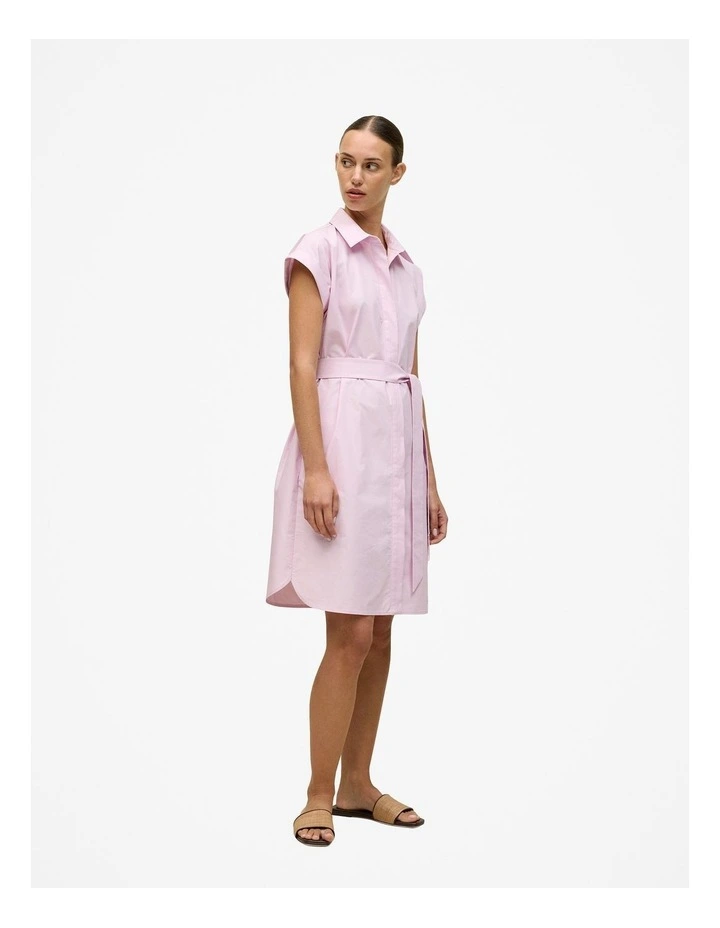 Cotton Poplin Cap Sleeve Shirt Dress in Soft Lilac image 5