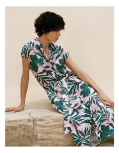 Arbour Cap Sleeve Midi Shirt Dress in True Green