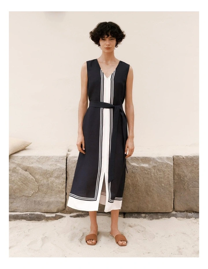 Linen Blend Border Print Dress in Night Sky image 1