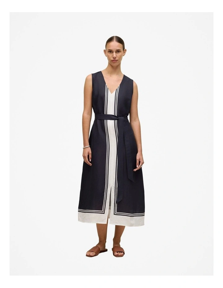 Linen Blend Border Print Dress in Night Sky image 2