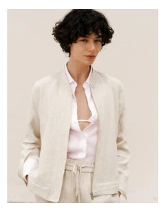 Linen Bomber Jacket in Flax