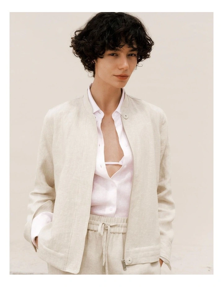 Linen Bomber Jacket in Flax image 1
