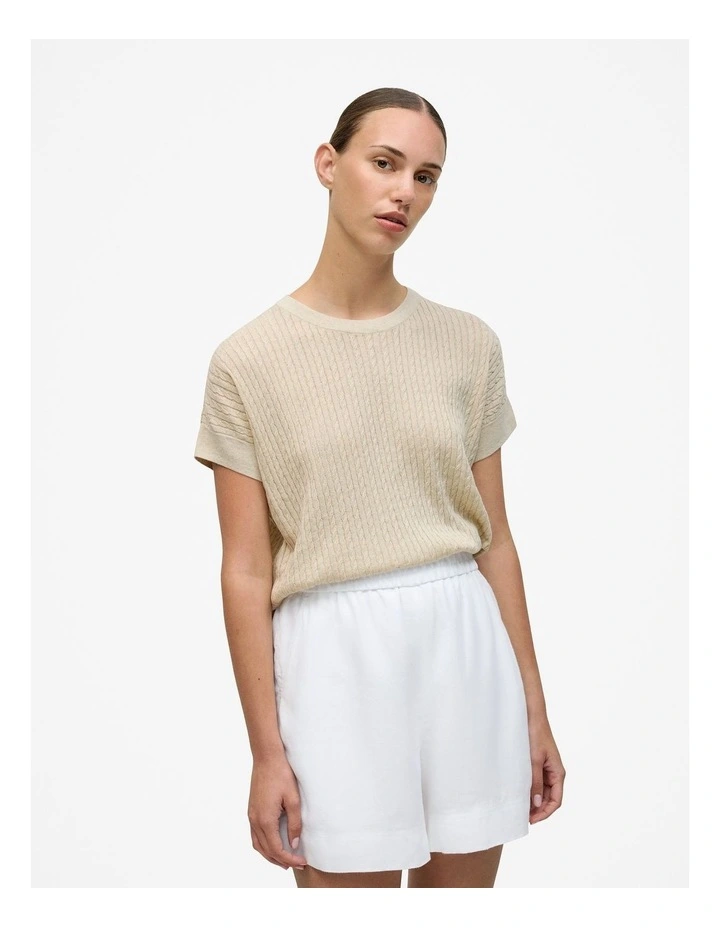 Linen Cotton Cable Knit Jumper in Flax image 1