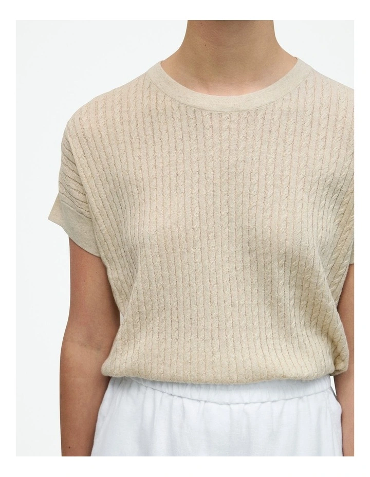 Linen Cotton Cable Knit Jumper in Flax image 3