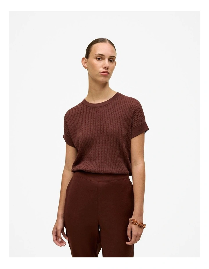 Linen Cotton Cable Knit Jumper in Espresso image 1