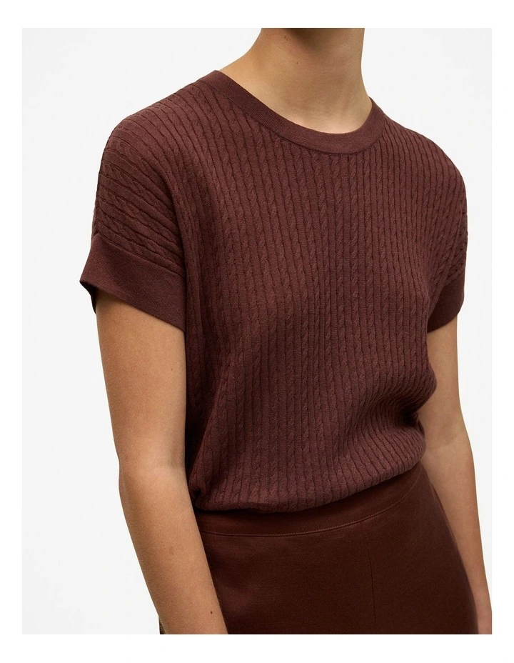 Linen Cotton Cable Knit Jumper in Espresso image 3